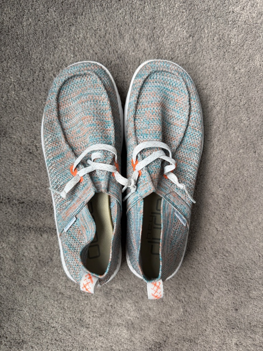 Hey Dude Women's Knit Slip-On Shoes in Teal and Coral